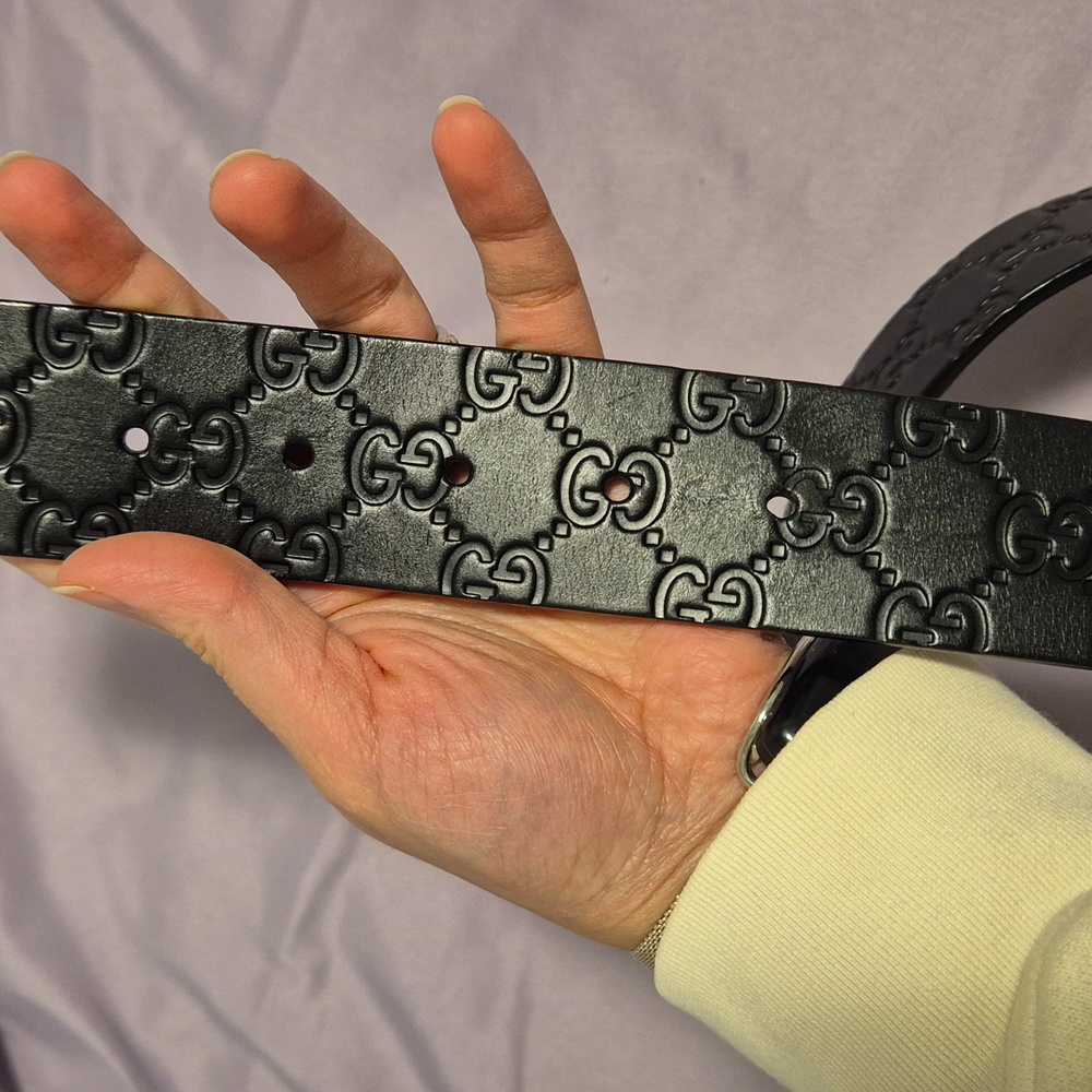 Authentic Gucci Black Guccissima Square Embossed Leather Belt 36/90 - Picture 6 of 7